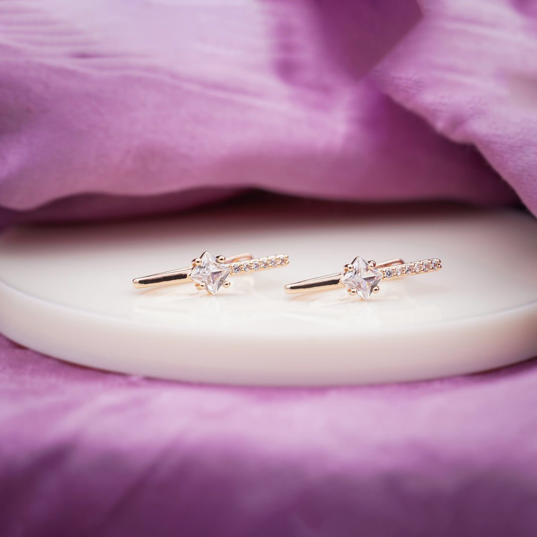 Rose Gold V Shape Crystal Earrings