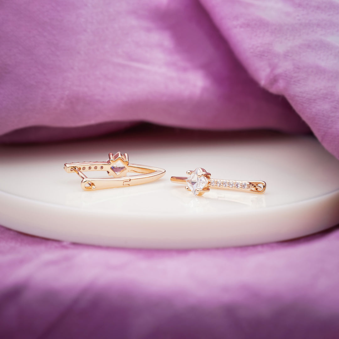 Rose Gold V Shape Crystal Earrings