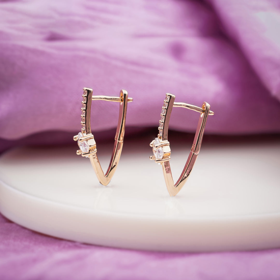 Rose Gold V Shape Crystal Earrings