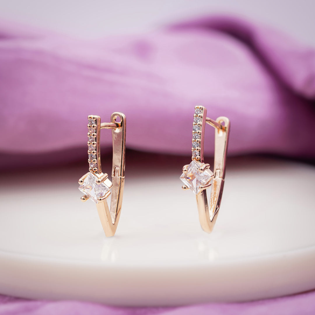 Rose Gold V Shape Crystal Earrings