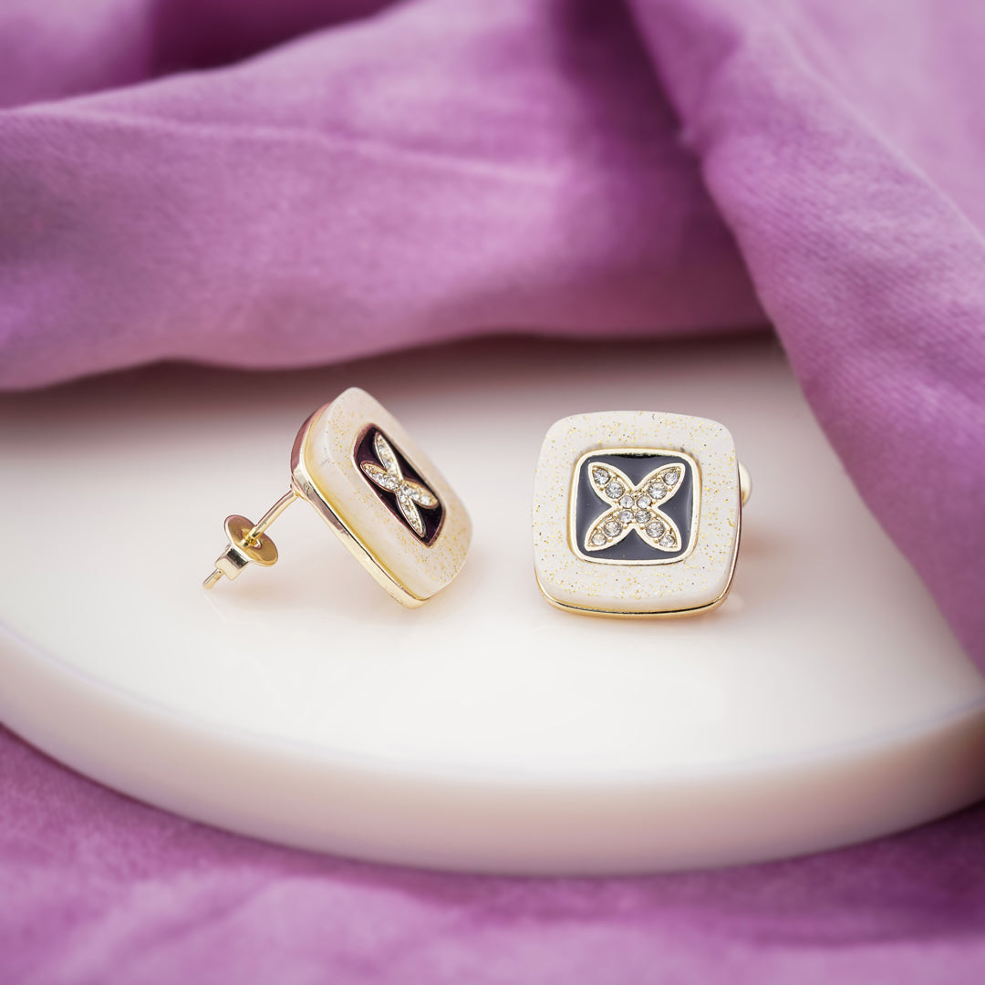 Ivory Noir Blossom Luxe Stud Earrings
