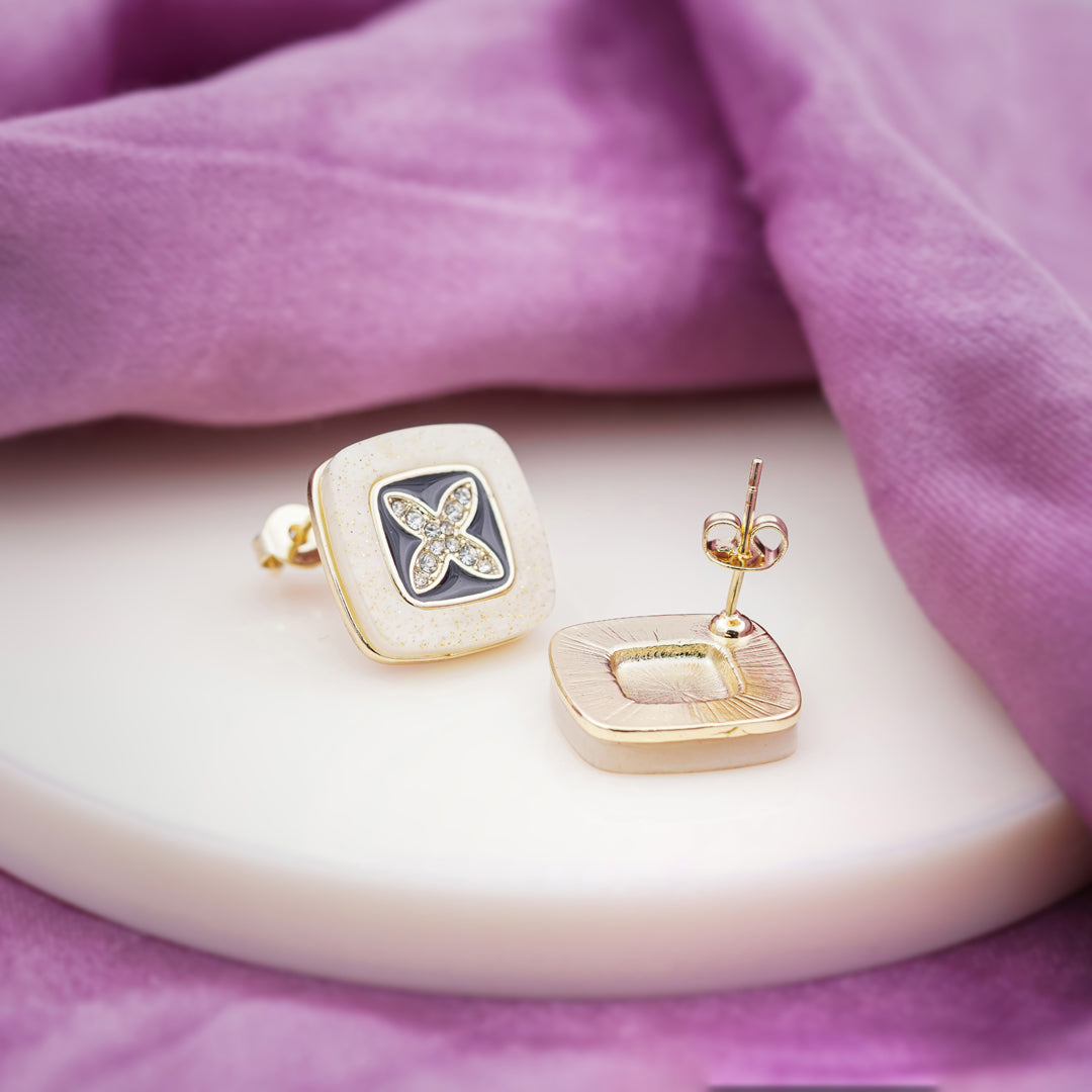 Ivory Noir Blossom Luxe Stud Earrings