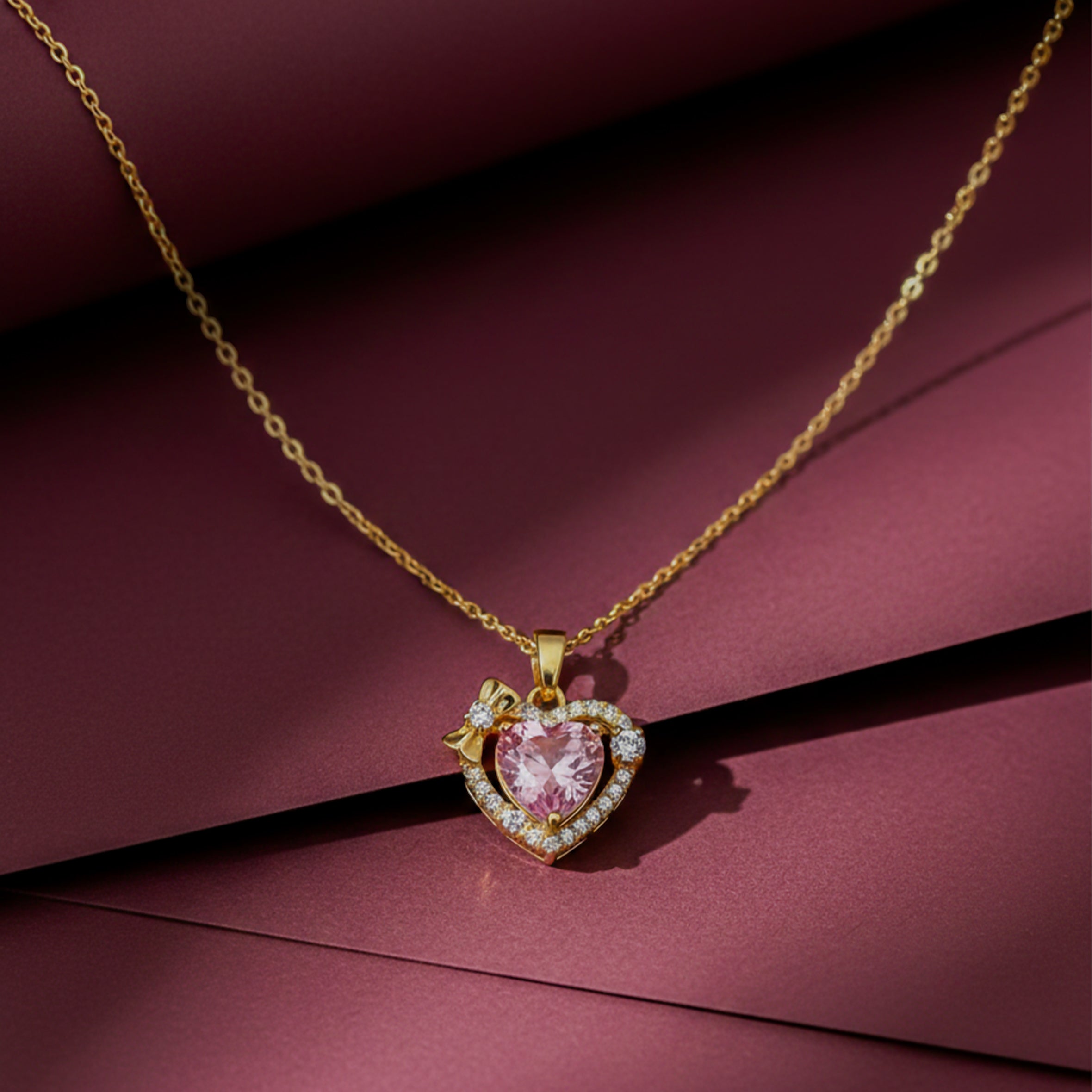 Pink Heart Gemstone Pendant Necklace