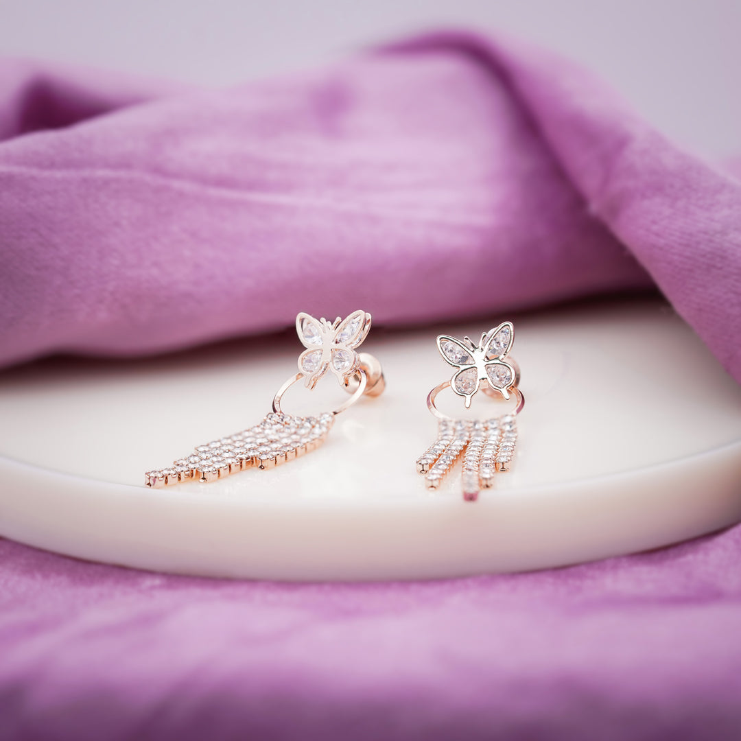 Butterfly Crystal Tassel Earrings