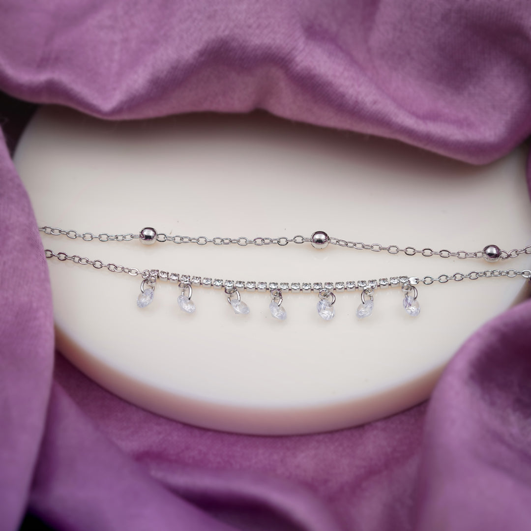 Dainty Crystal Dangle Silver Anklet