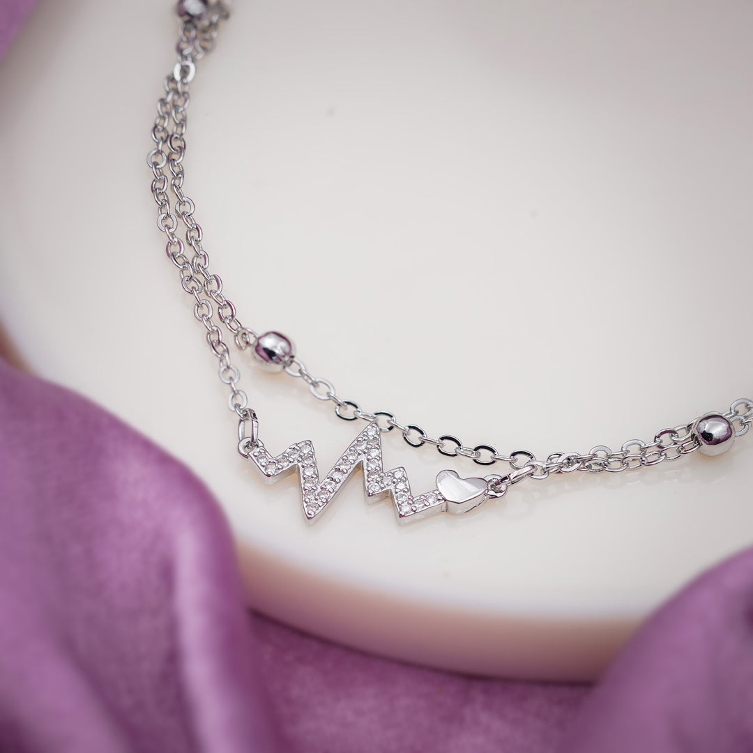 Silver Heartbeat Charm Anklet