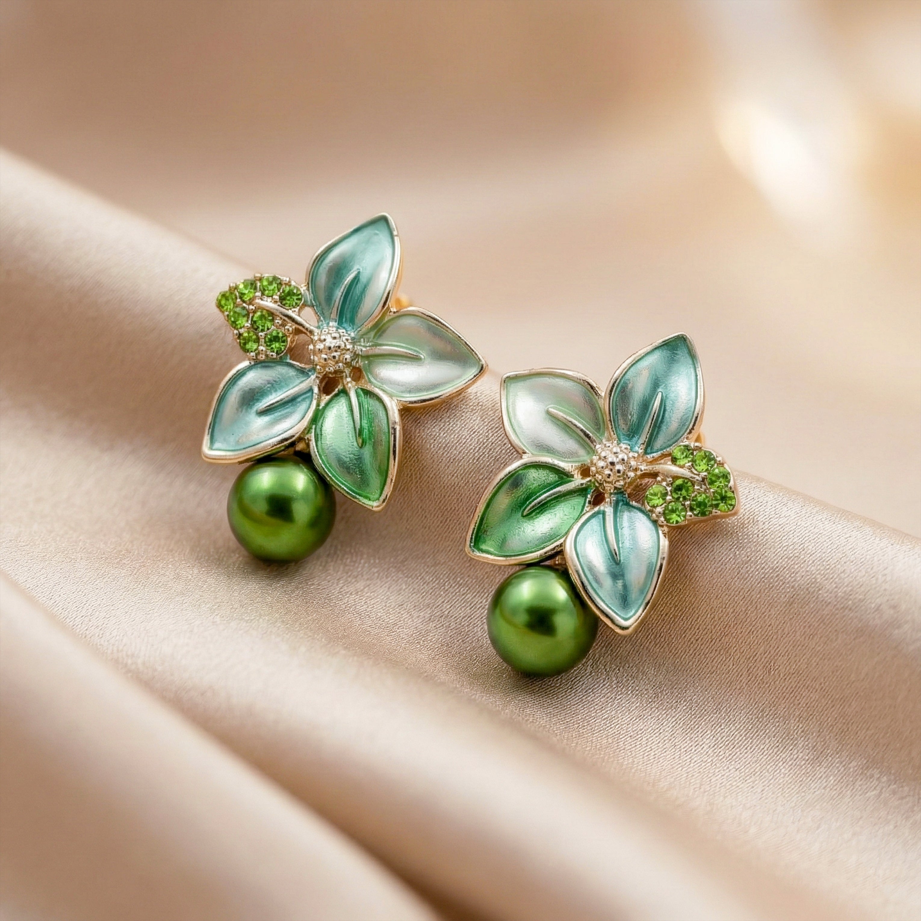 Celestial Green Petal Earrings