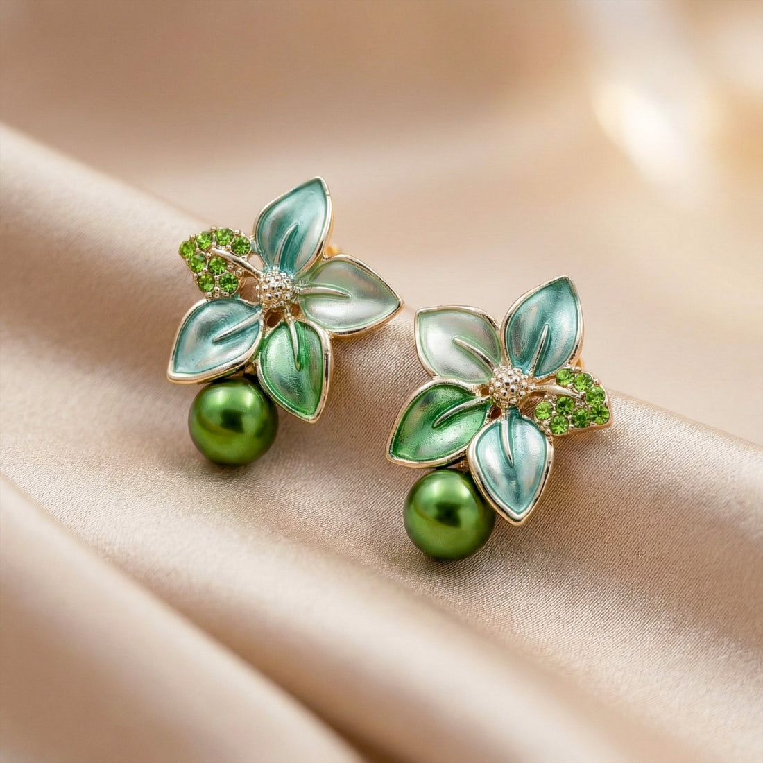 Celestial Green Petal Earrings