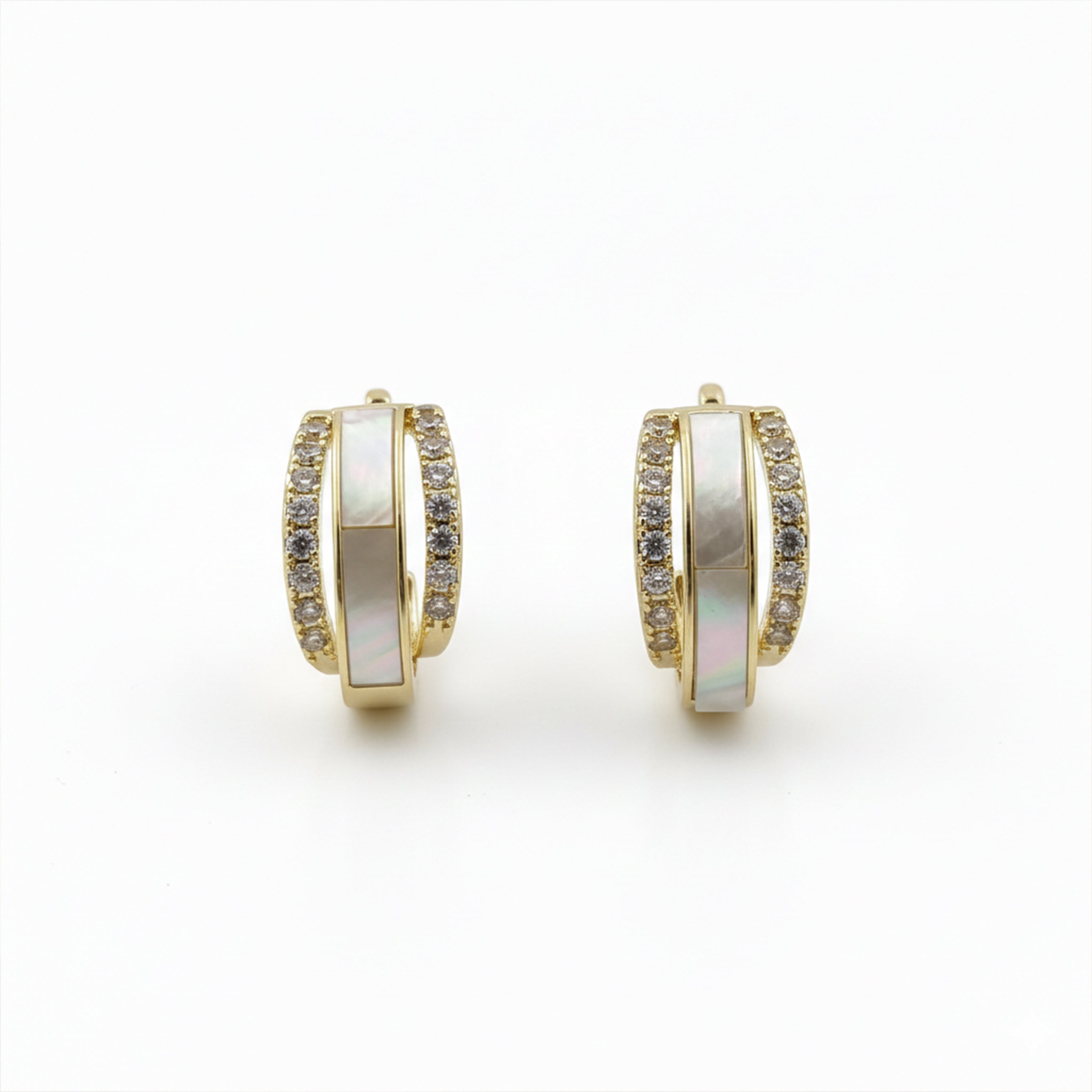 White Enamel Crystal Hoop Earrings