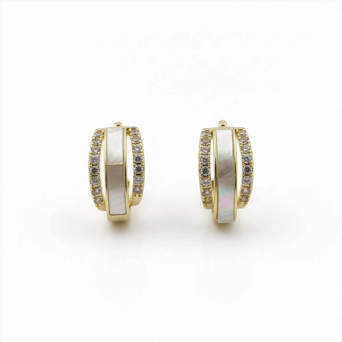 White Enamel Crystal Hoop Earrings