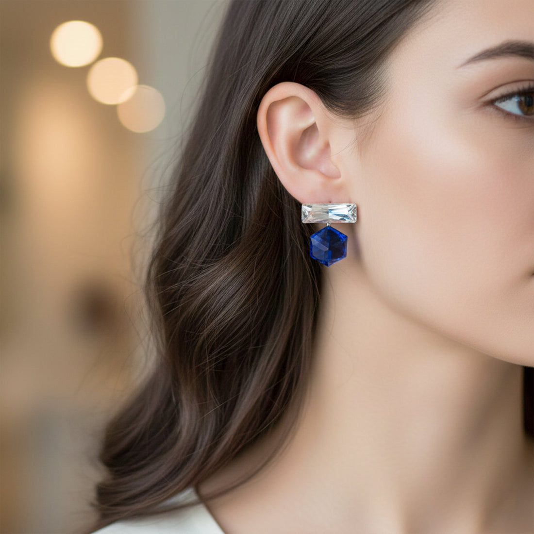 Blue Cube Crystal Dangle Earrings