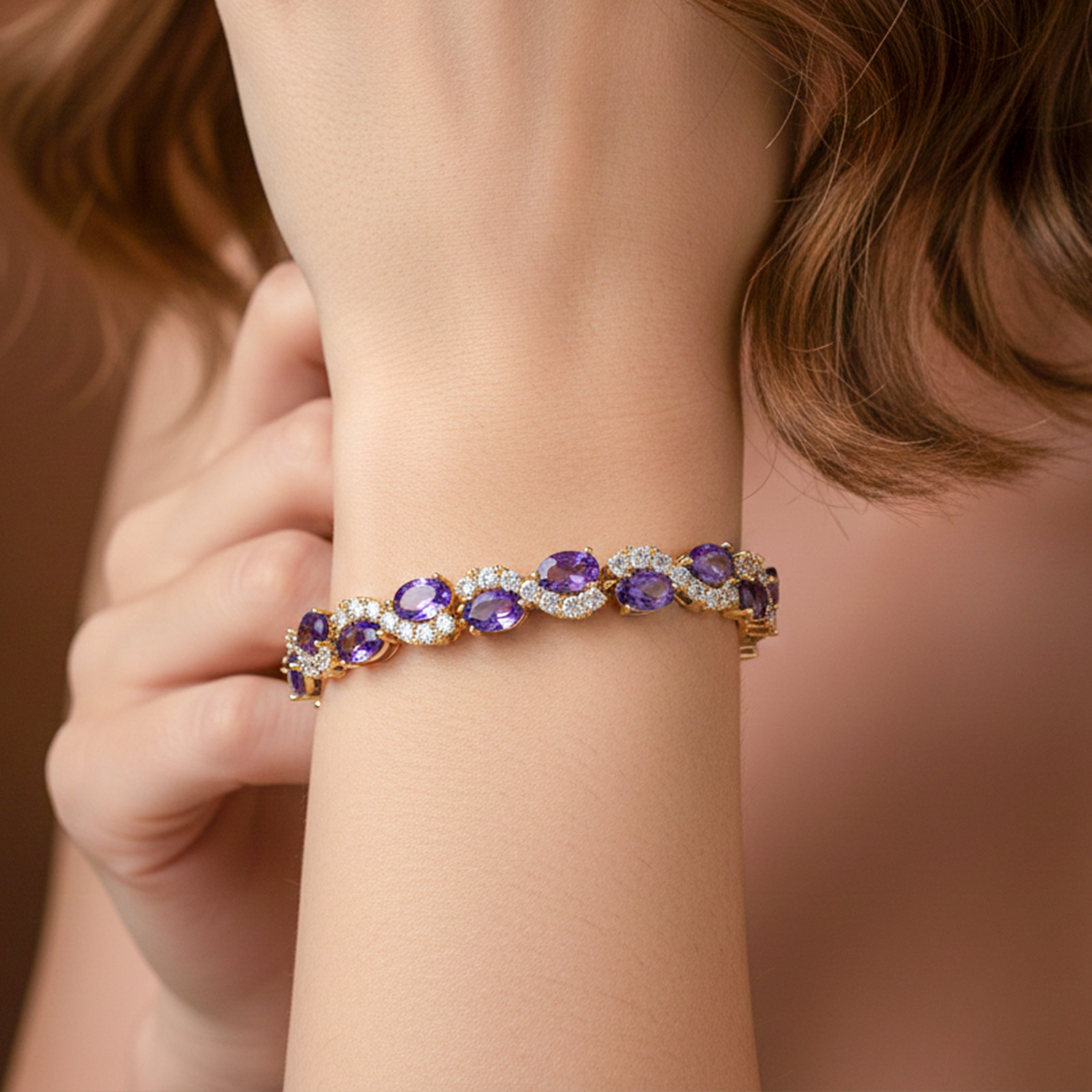 Oval Amethyst Halo Diamond Bracelet