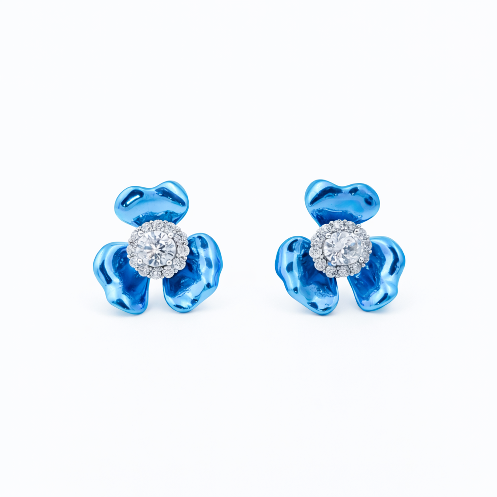 Elite Blue Crystal Bloom Earrings