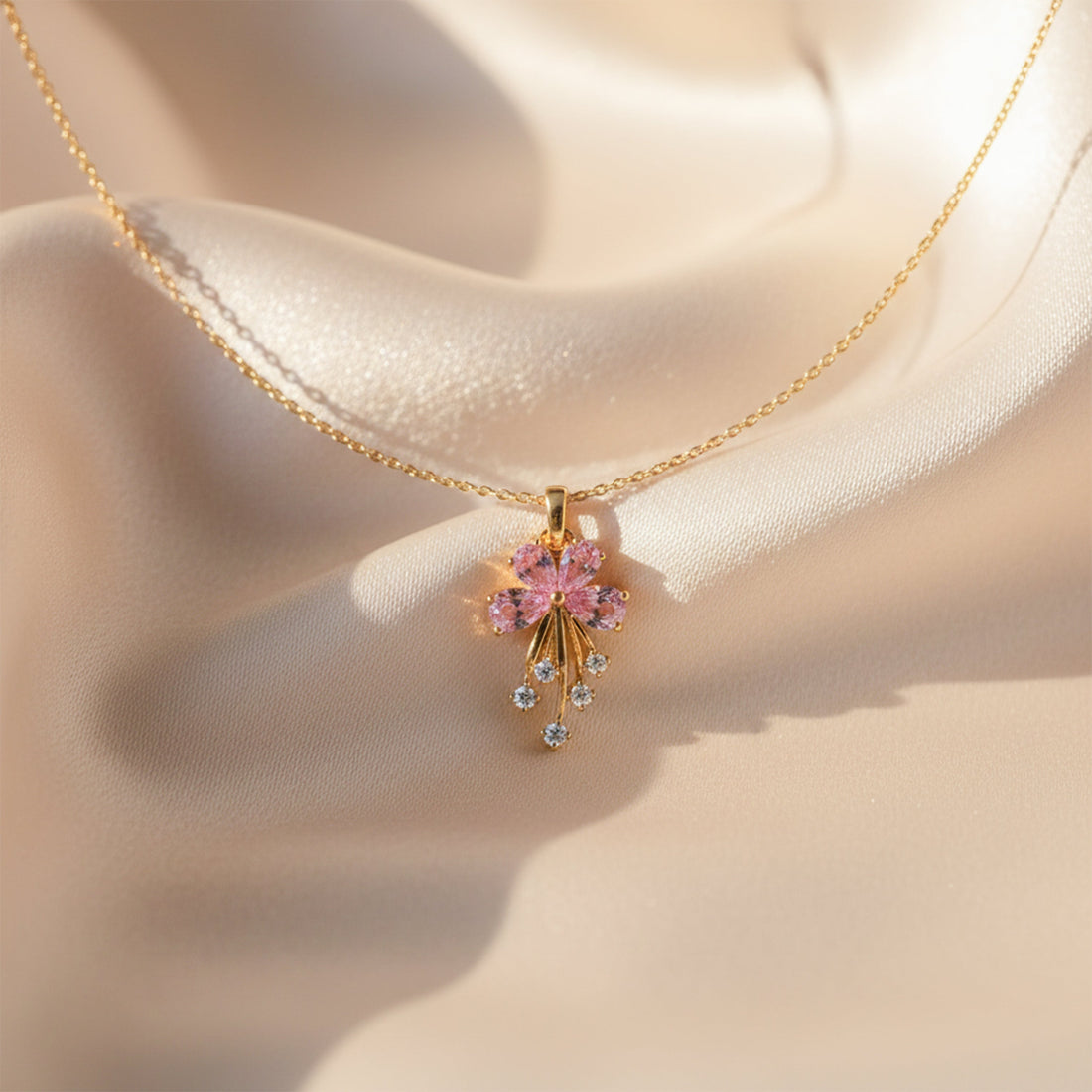 Dainty Pink Flower Gold Necklace