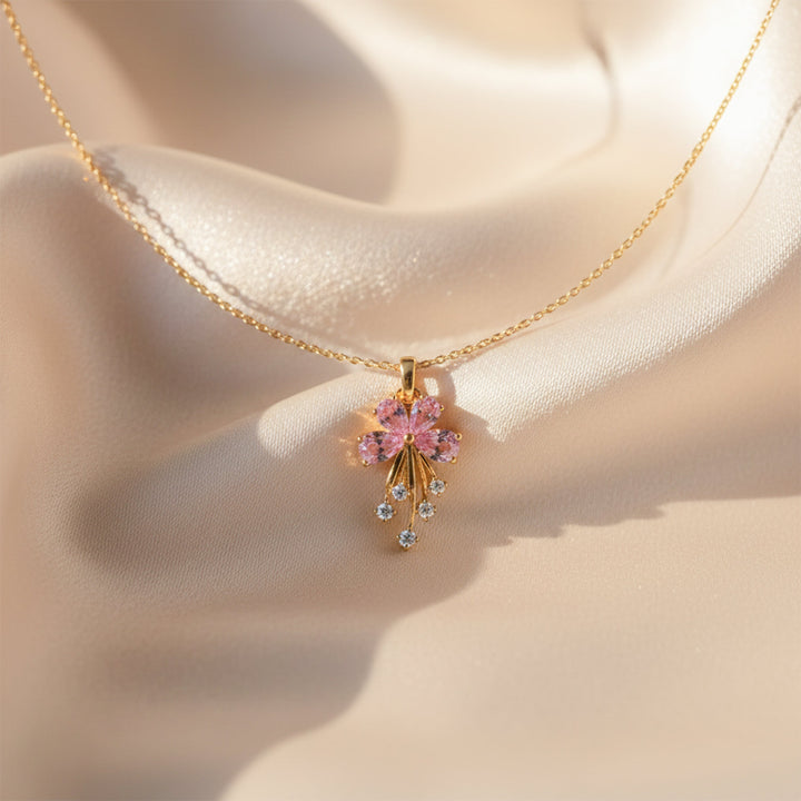 Dainty Pink Flower Gold Necklace