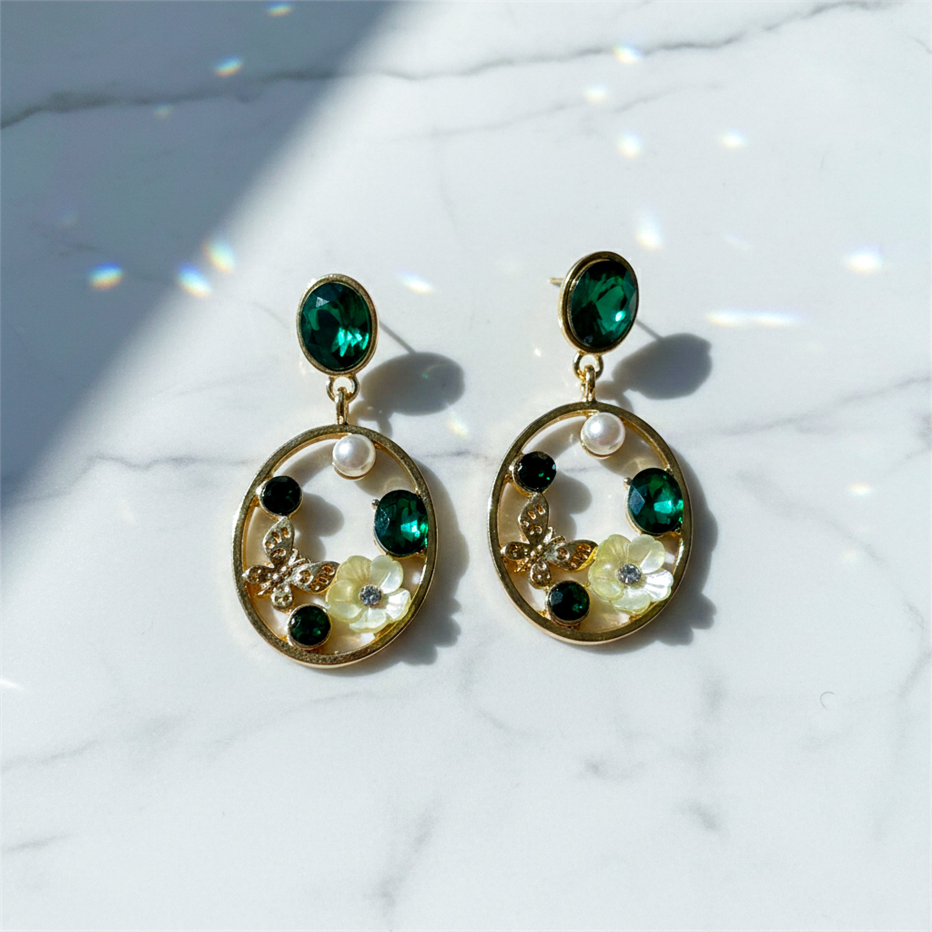 Royal Green Floral Earrings