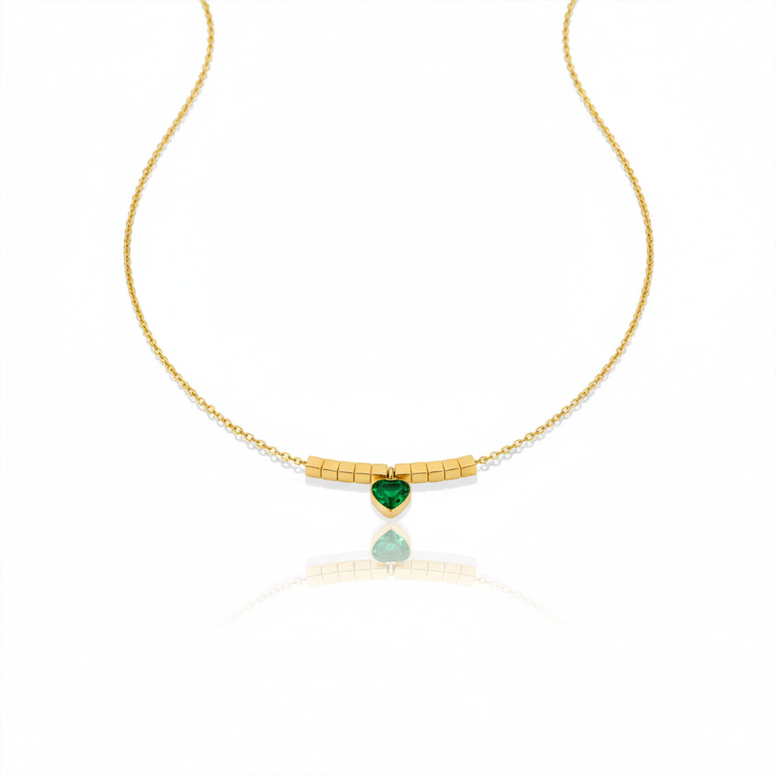 Green Heart Gold Bar Necklace