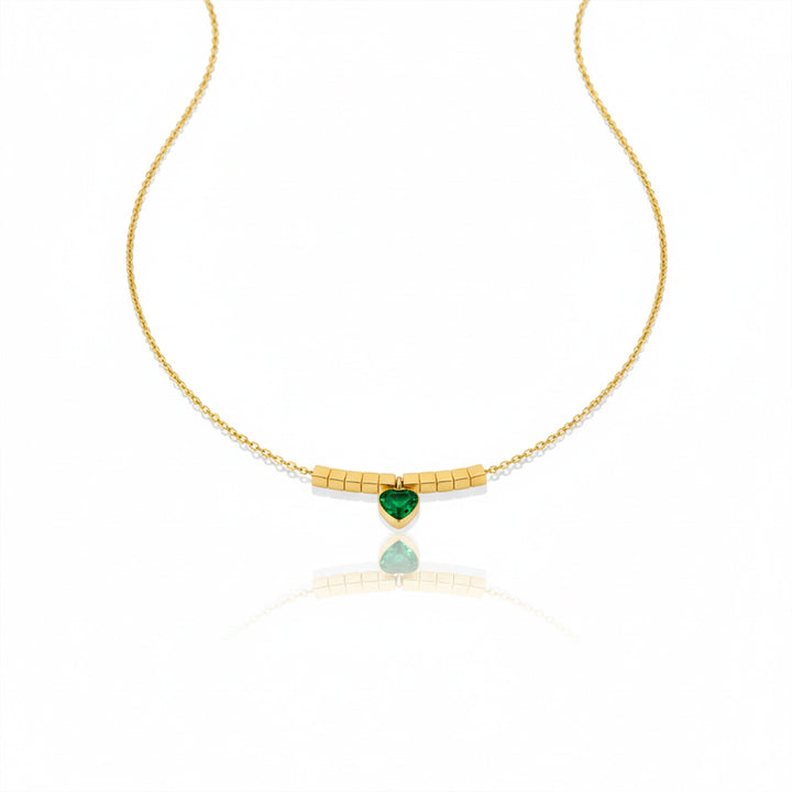 Green Heart Gold Bar Necklace
