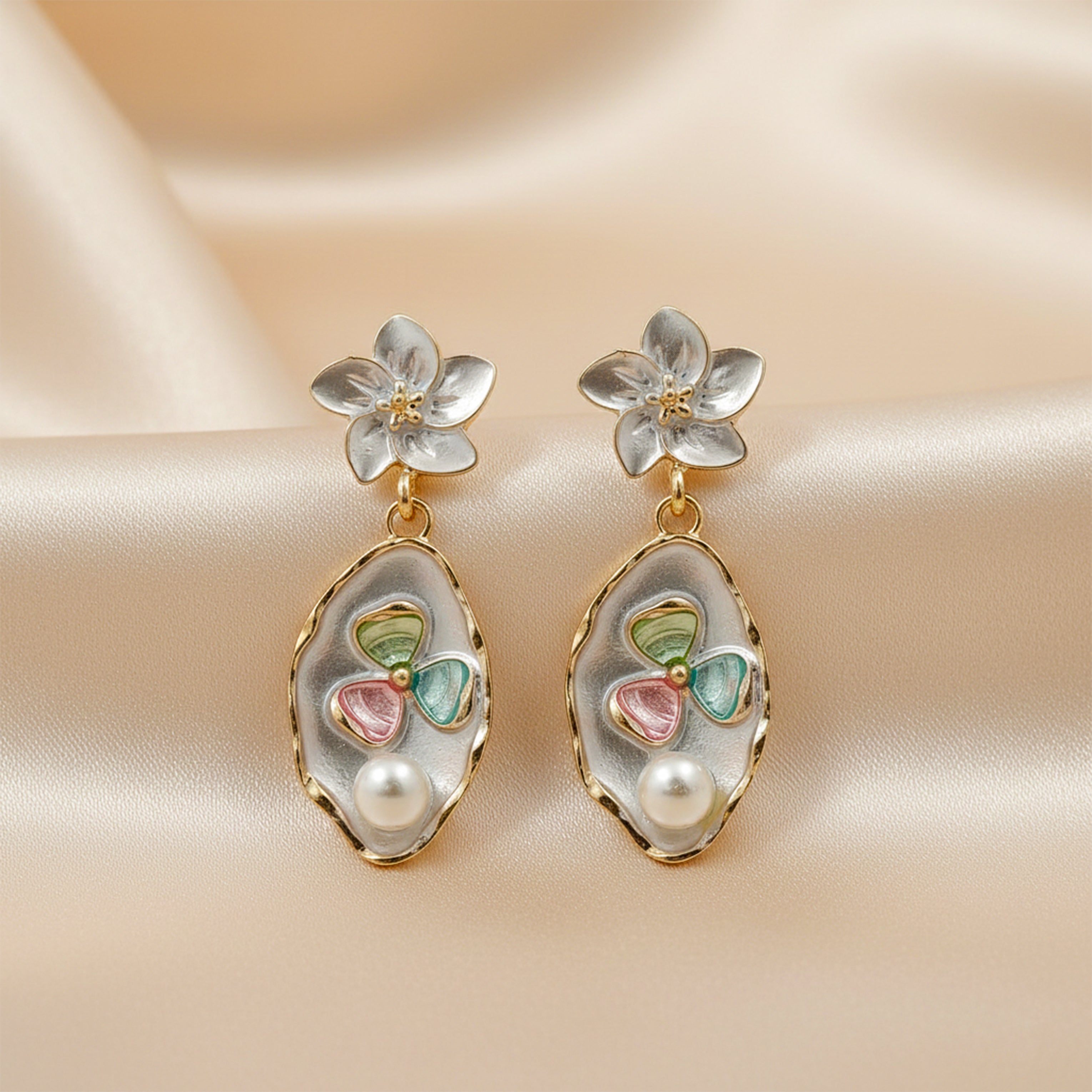 Blossom Pearl Enamel Drop Earrings