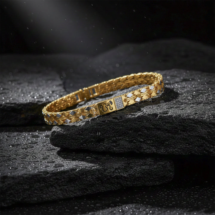 Elite Om Engraved Gold Bracelet