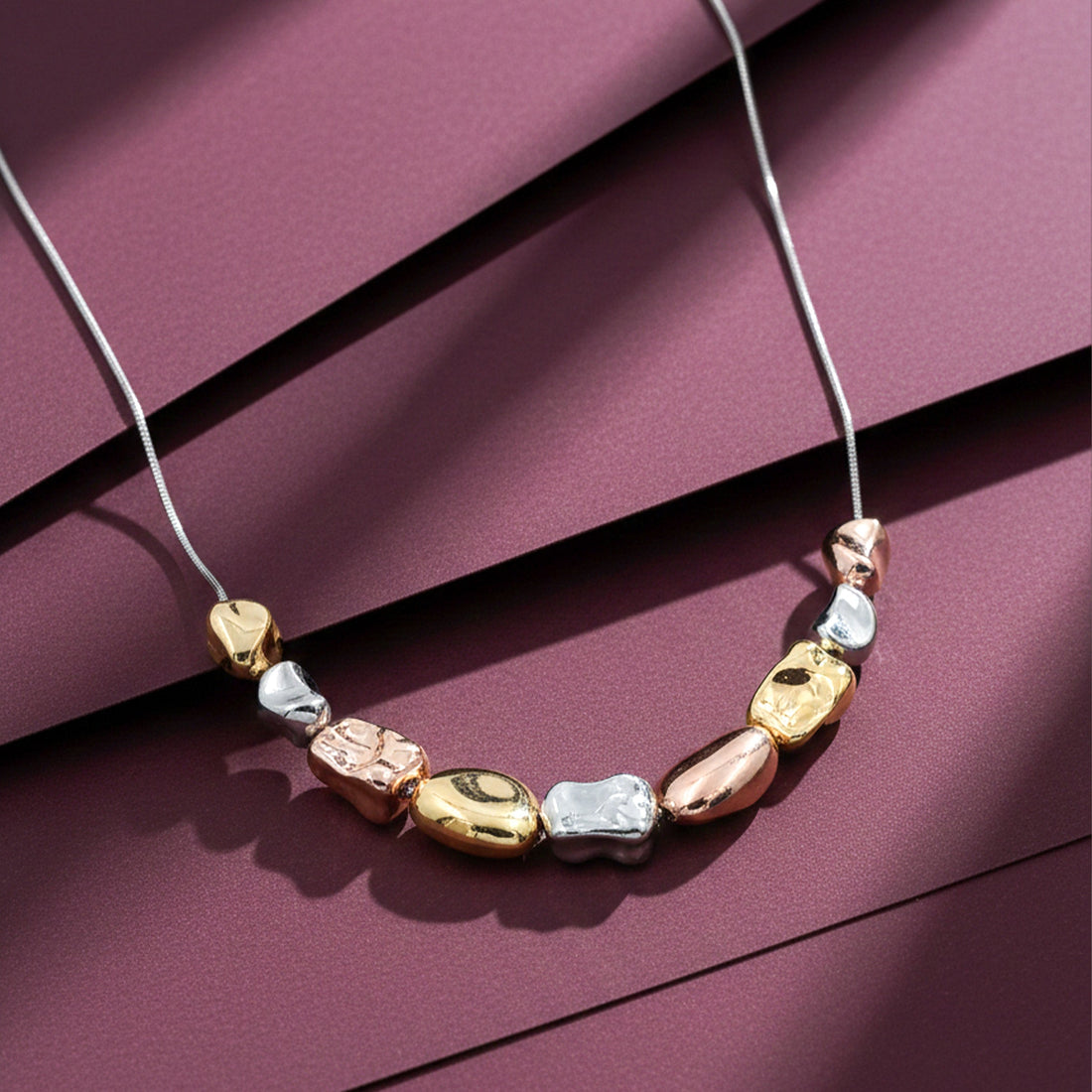 Elegant Tri Color Chunky Bead Necklace