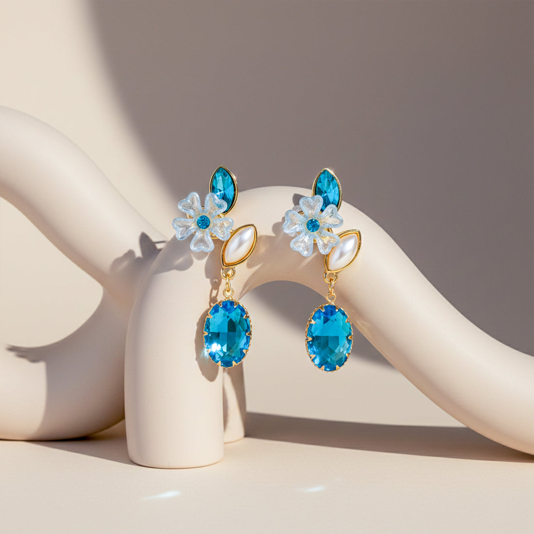Blue Stone Floral Drop Earrings