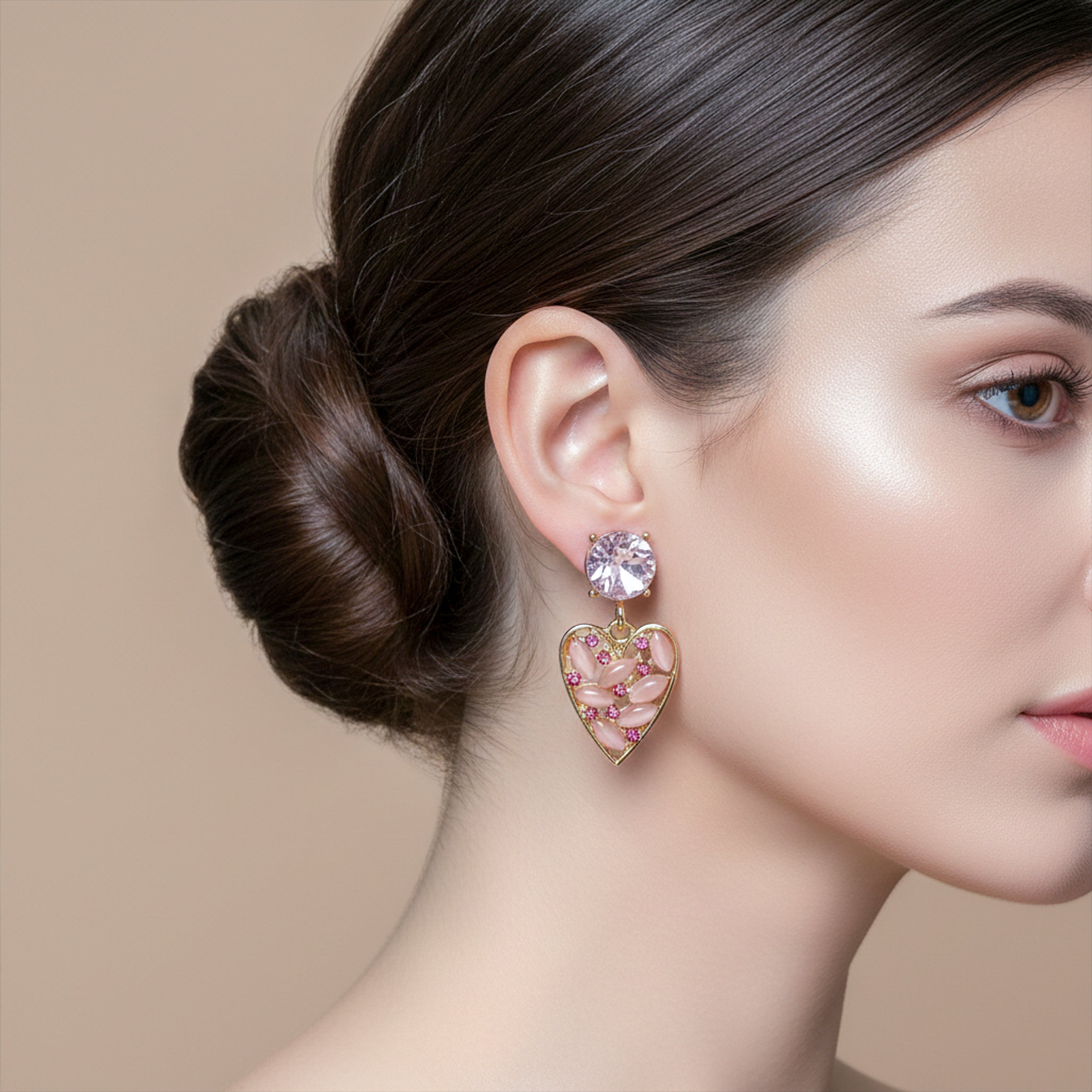 Rosé Crystal Heart Earrings