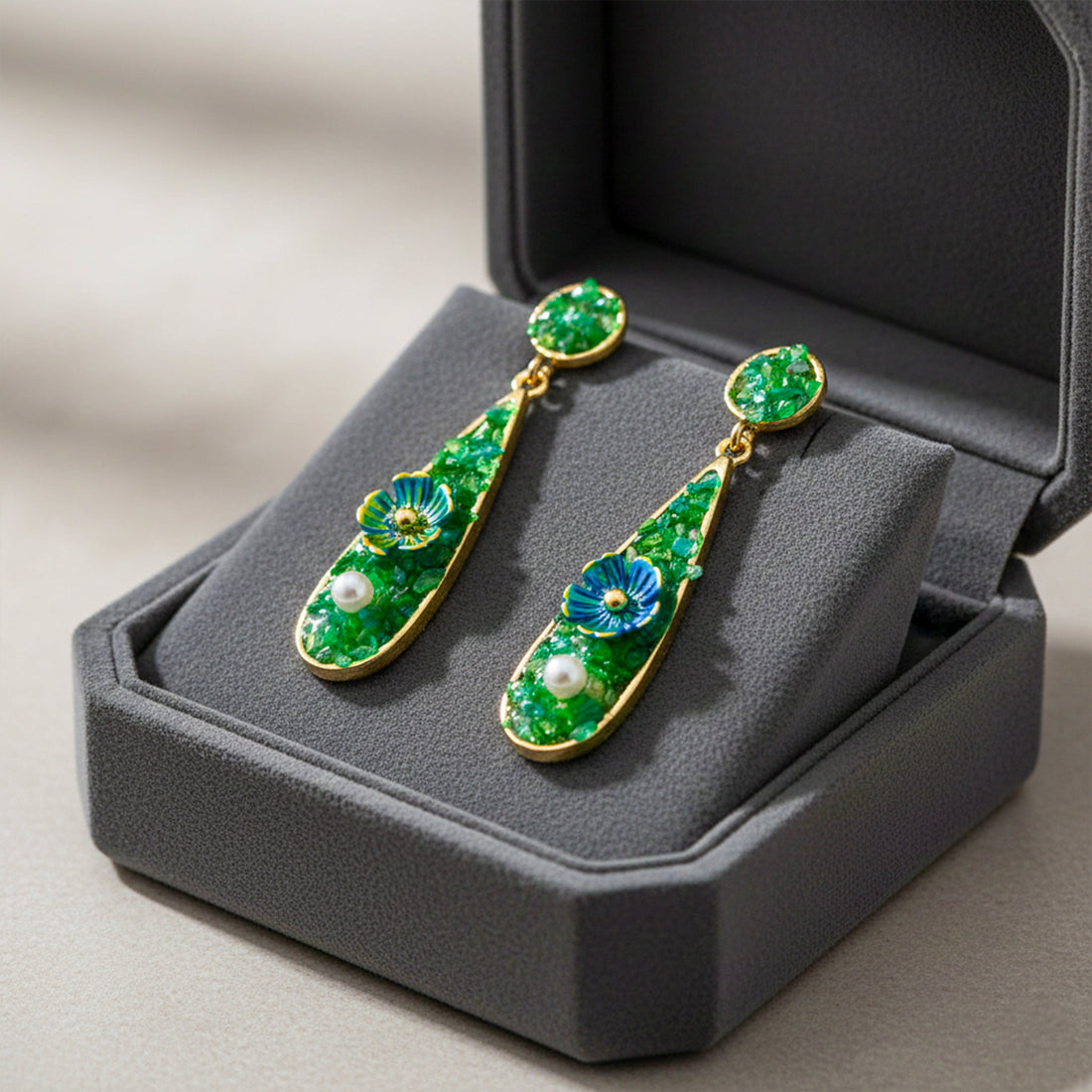 Elegant Green Floral Drop Earrings