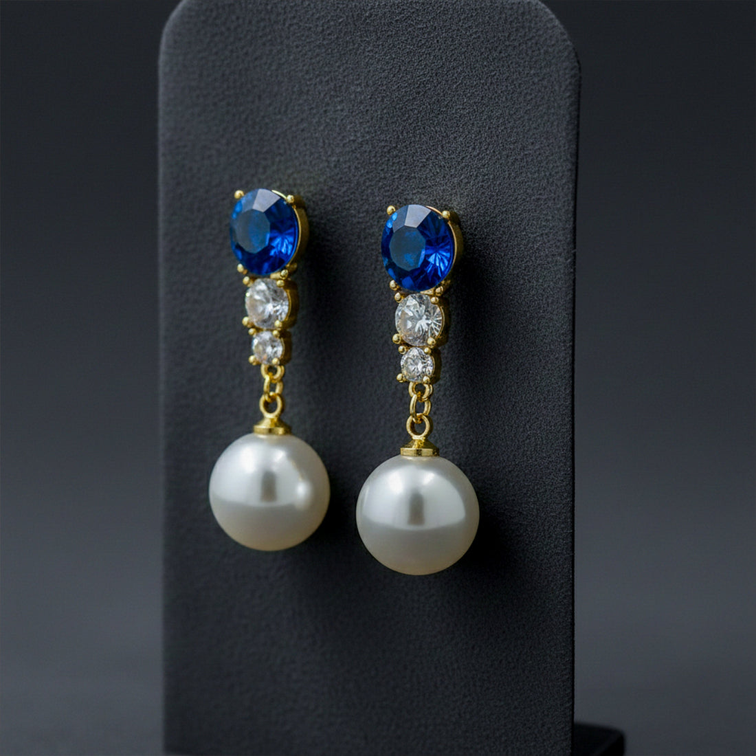 Blue Crystal Pearl Earrings