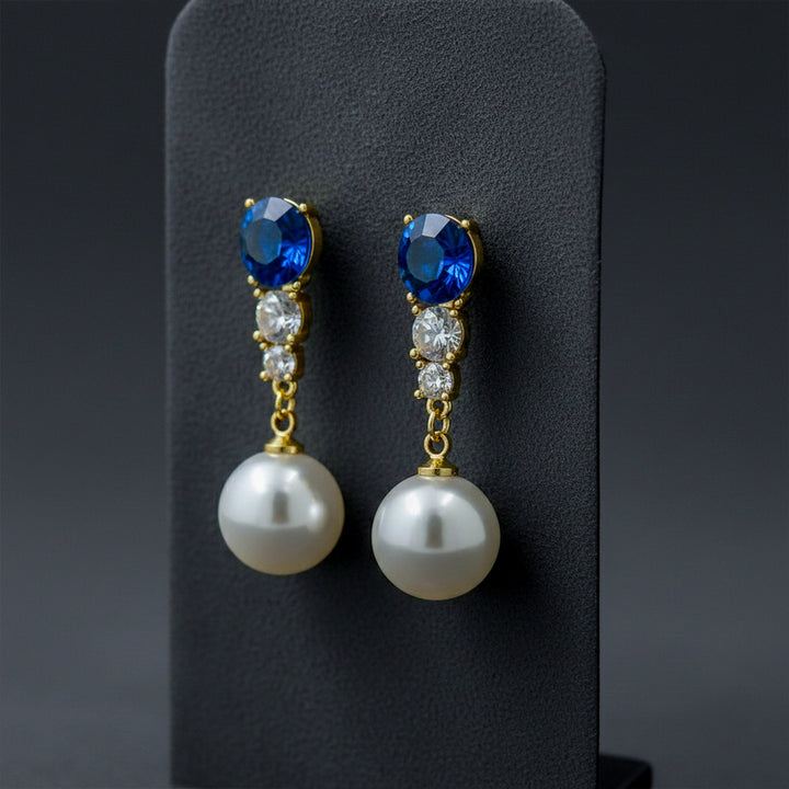 Blue Crystal Pearl Earrings