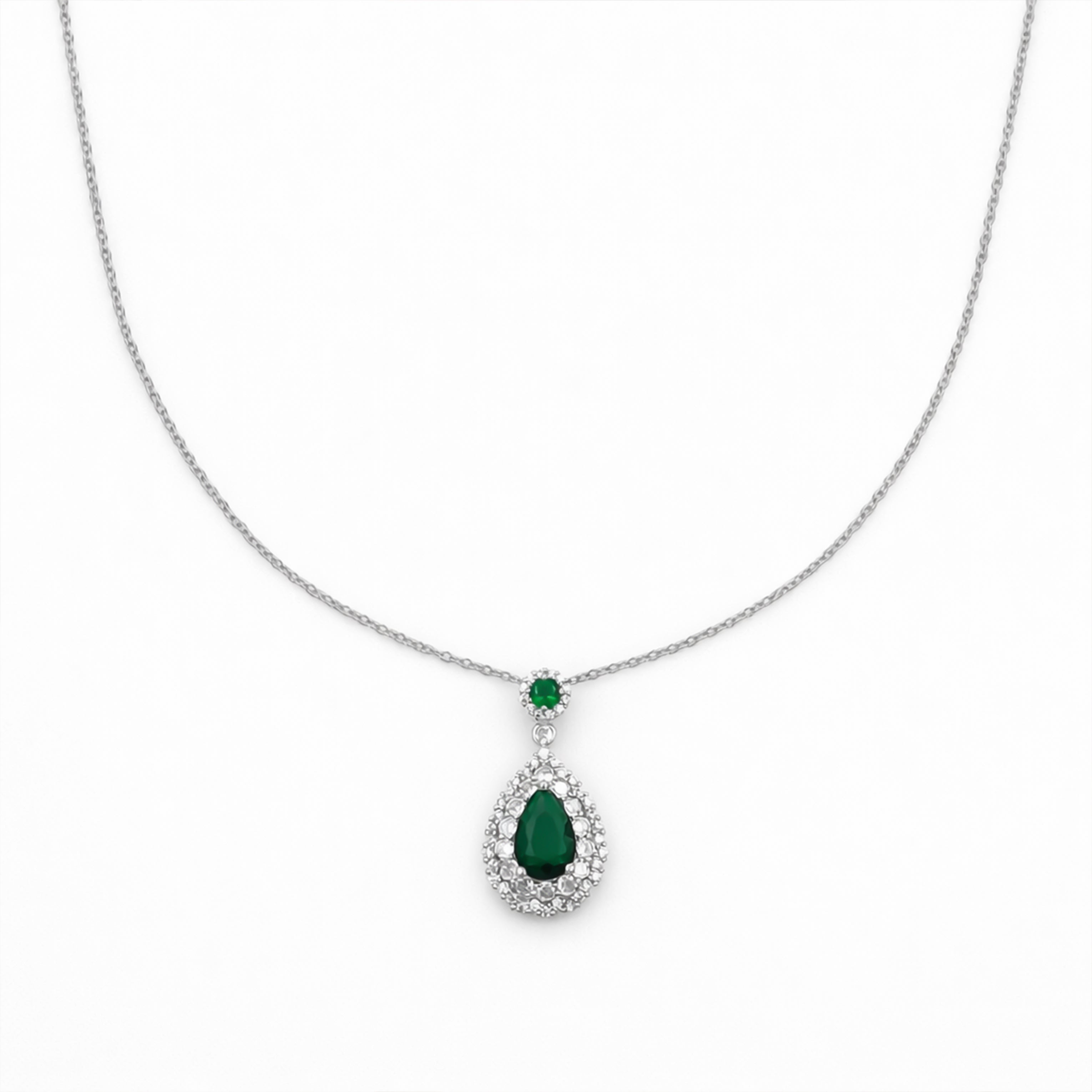 Elegant Green Emerald Teardrop Necklace
