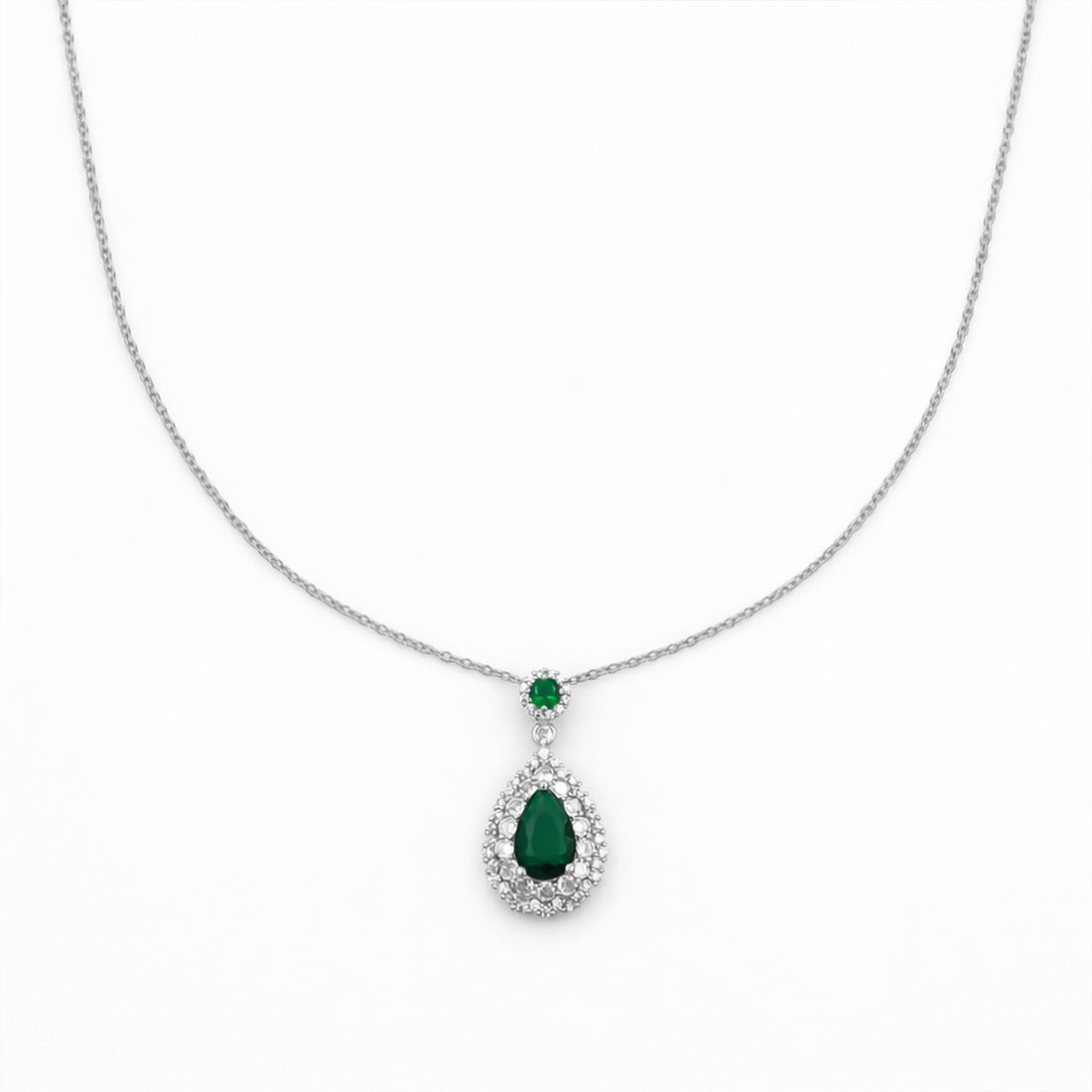Elegant Green Emerald Teardrop Necklace