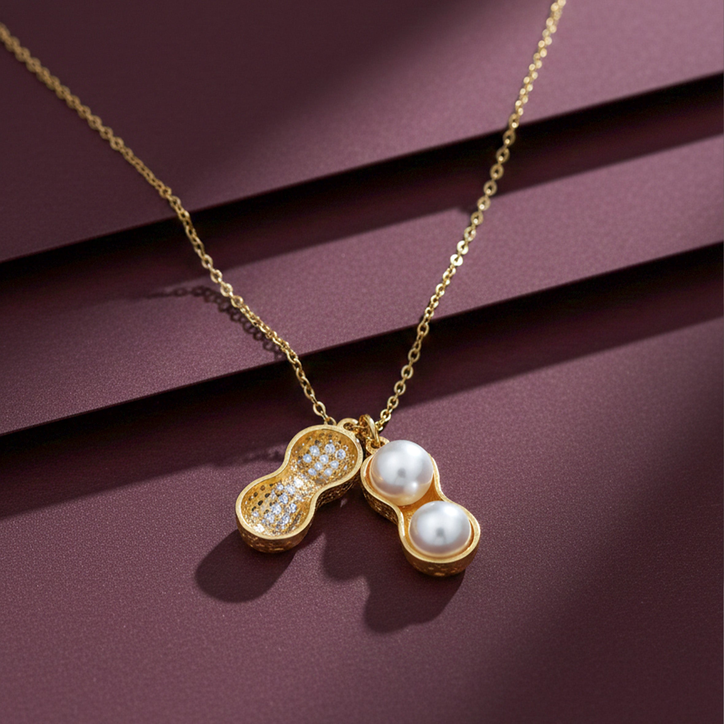 Golden Peanut Pearl Pendant Necklace