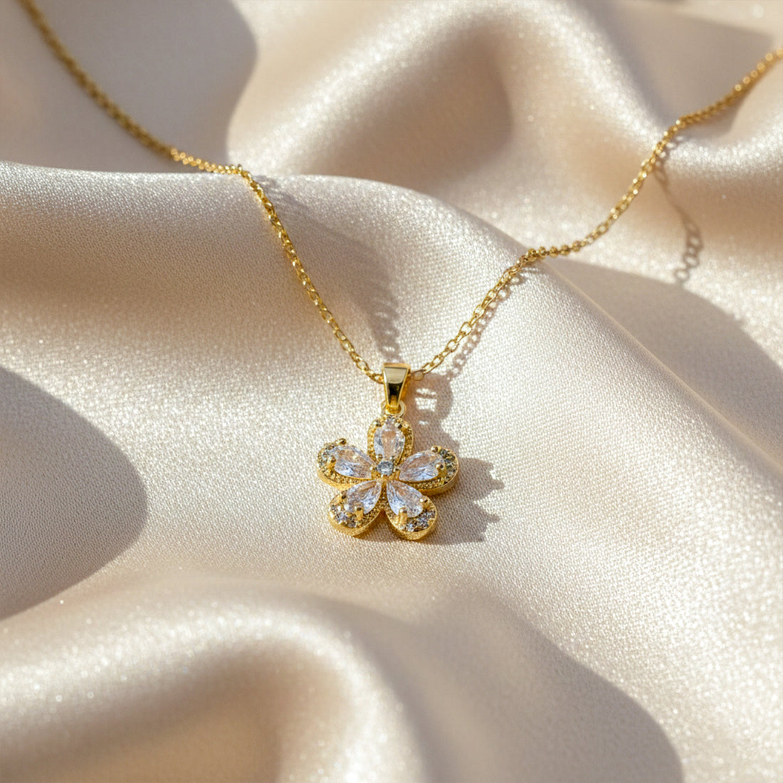 Sparkle Flower Crystal Pendant Necklace