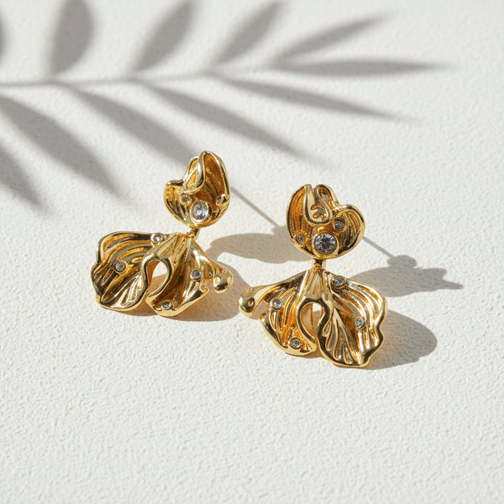 Elite Golden Petal Pearl Earrings