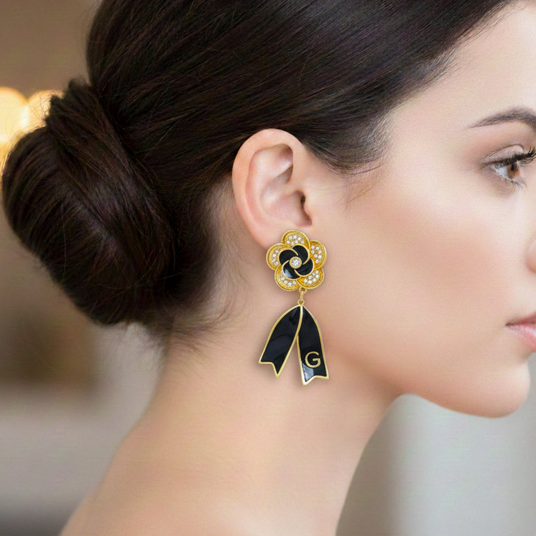 Noir Bloom Luxe Ribbon Drop Earrings