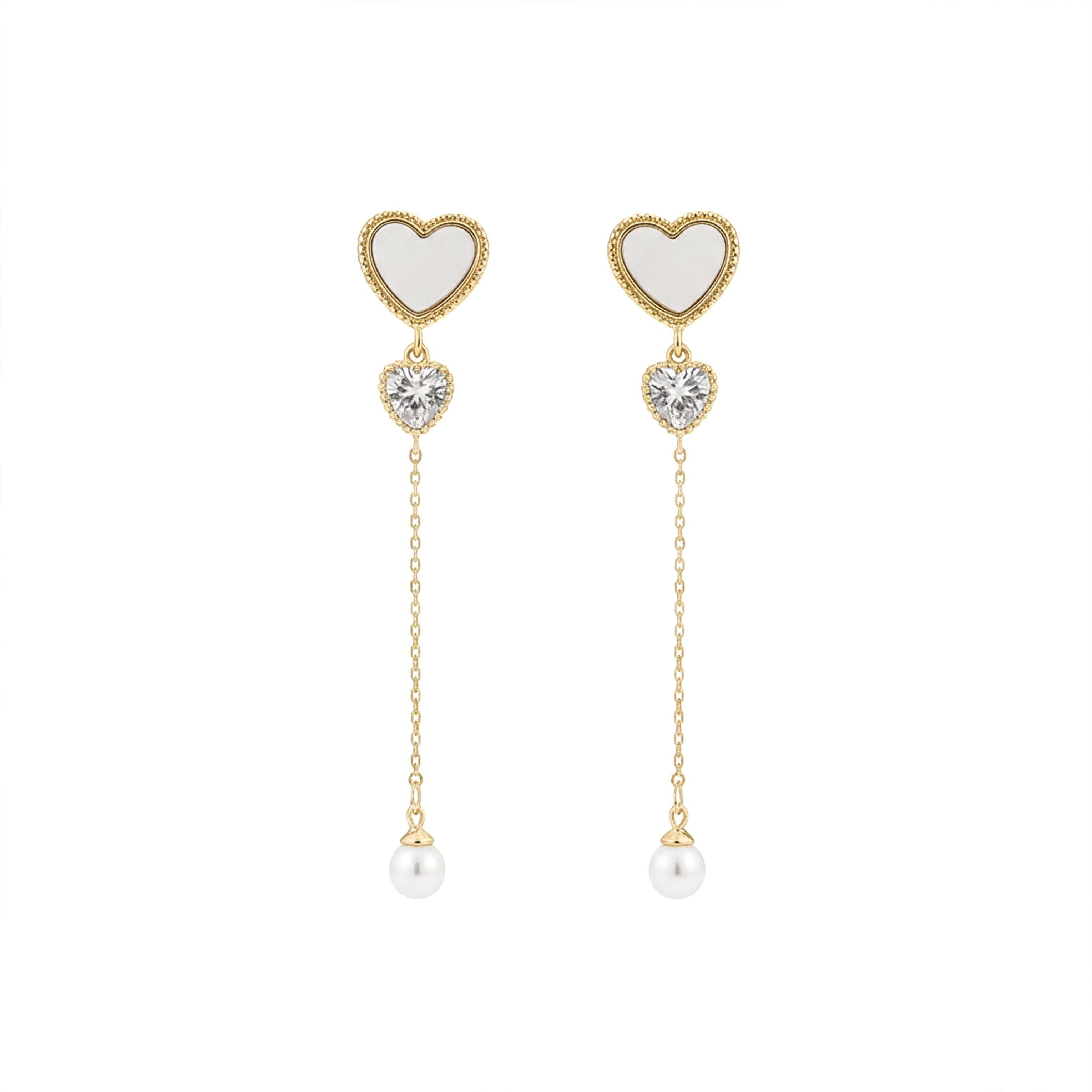 Ivory Luxe Heart Pearl Drop Earrings