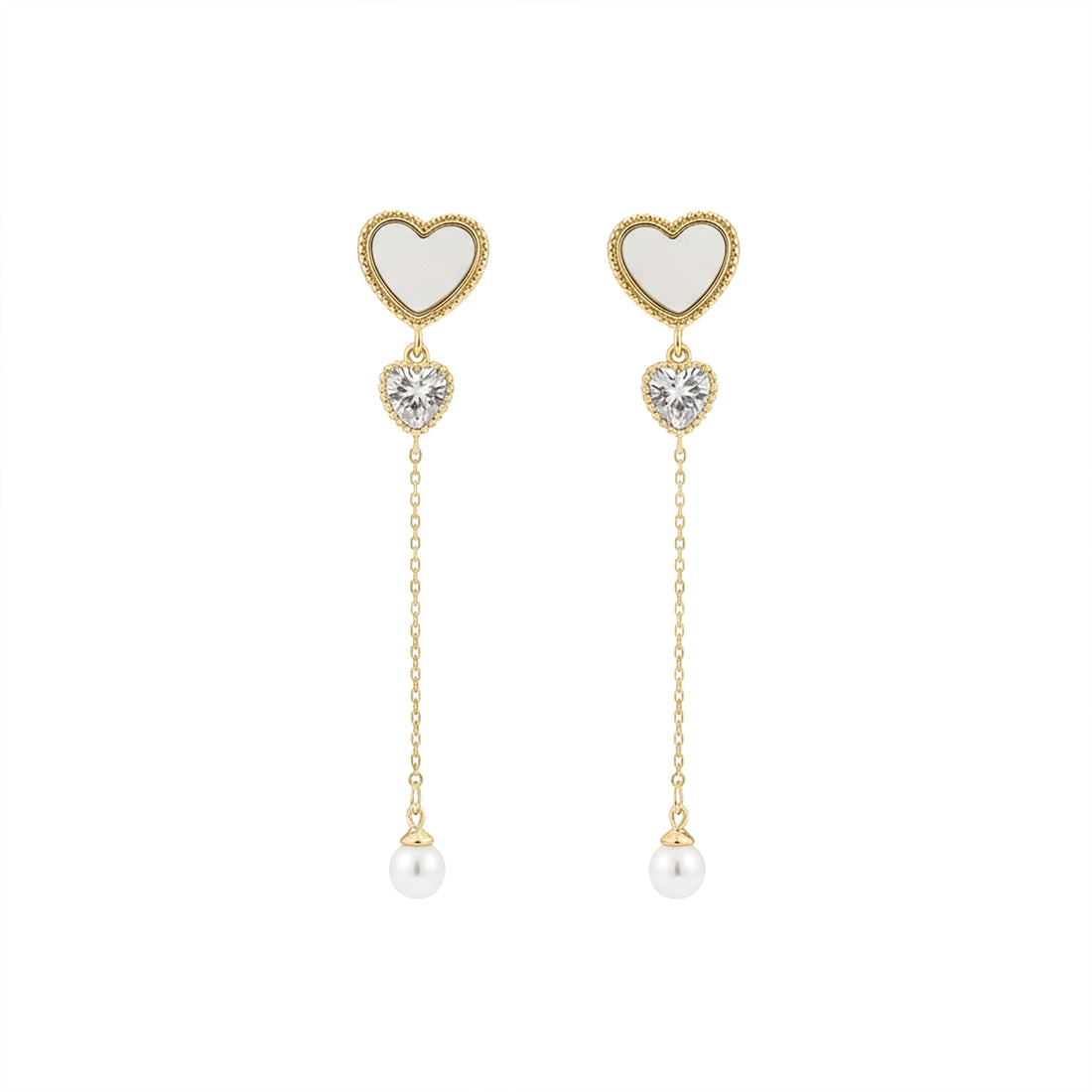 Ivory Luxe Heart Pearl Drop Earrings