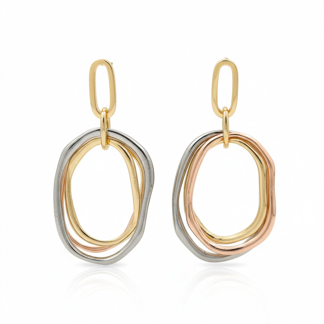 Tri-Tone Layered Oval Statement Earrings
