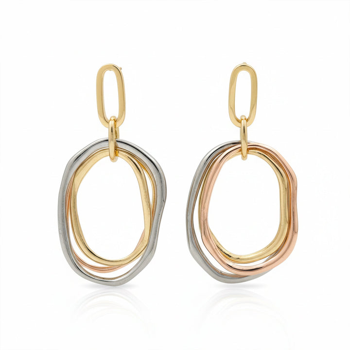 Tri-Tone Layered Oval Statement Earrings