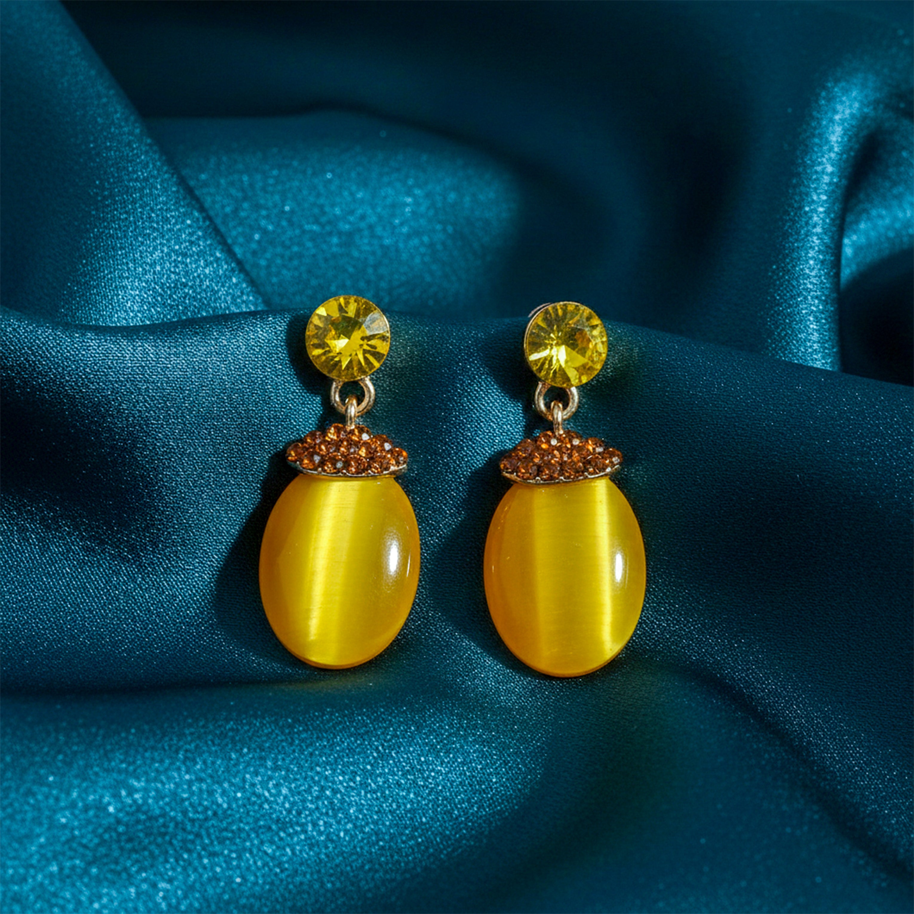 Sunlit Elegance Cat Eye Earrings