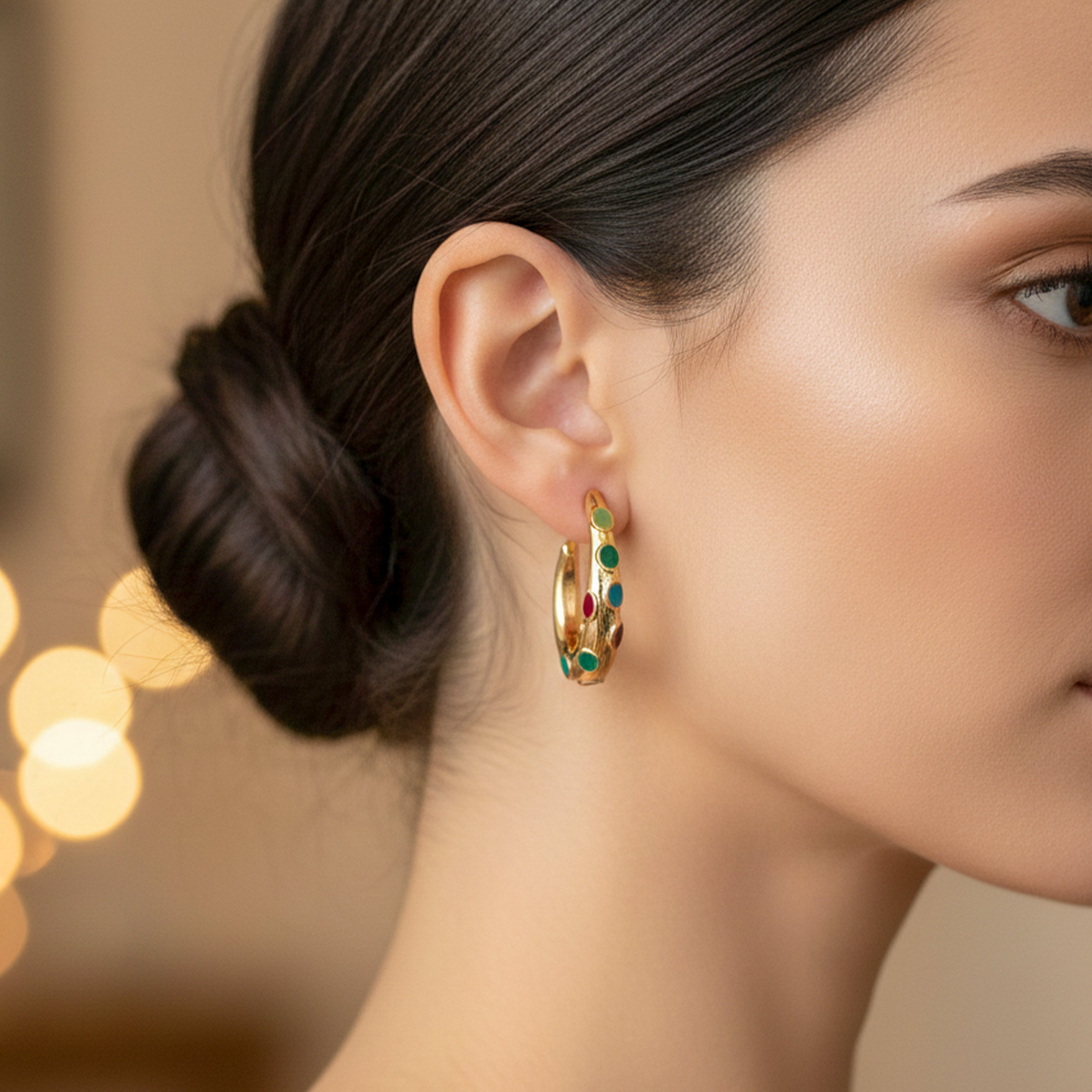 LuxeNova Colorstone Hoop Earrings
