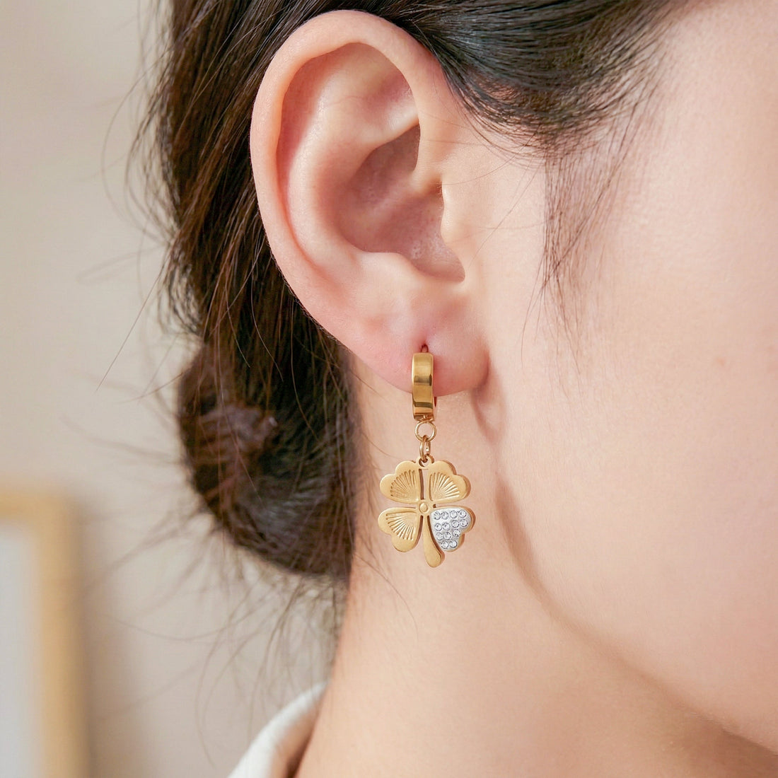Luck Clover Gold Drop Earrings