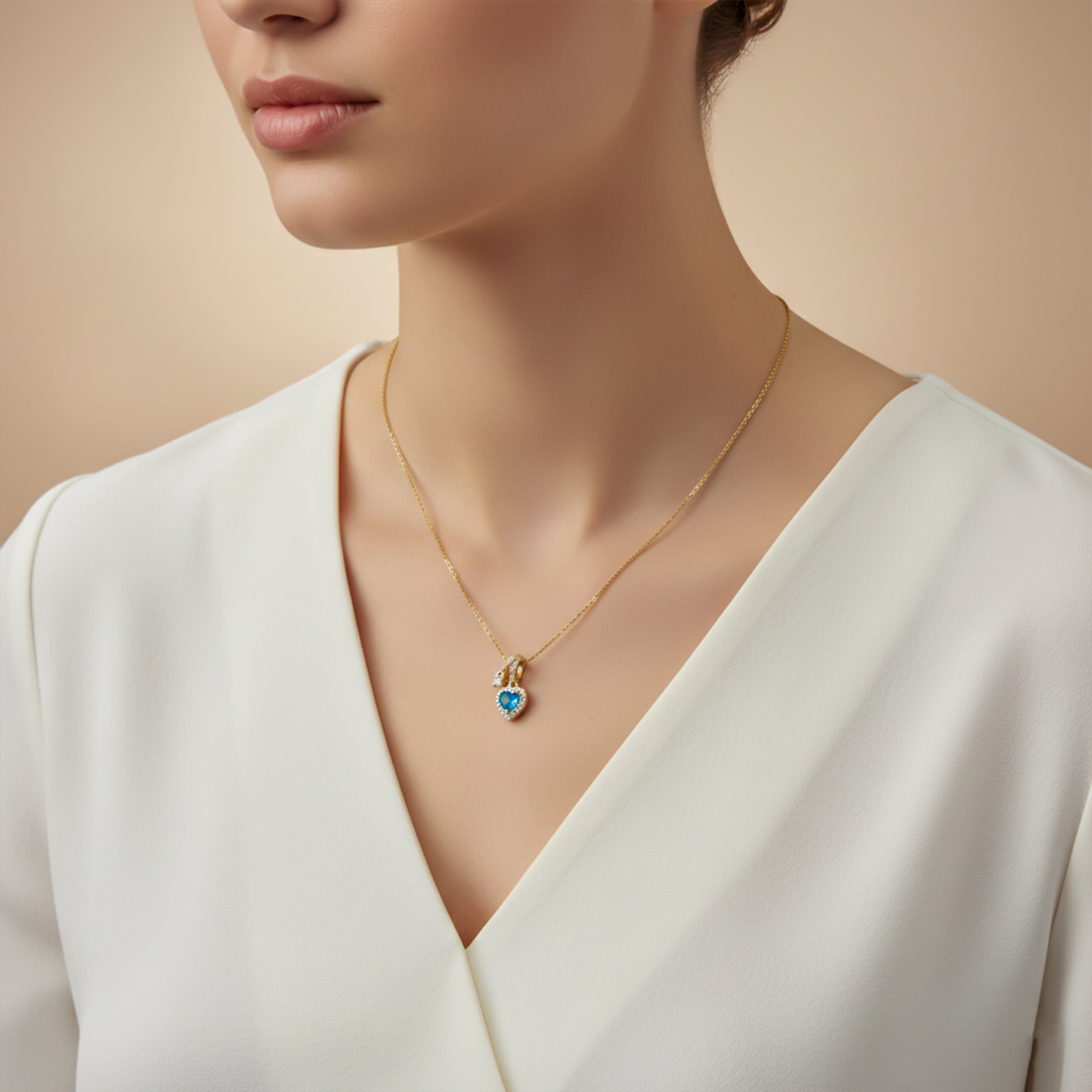 Blue Heart Crystal Gold Pendant Necklace