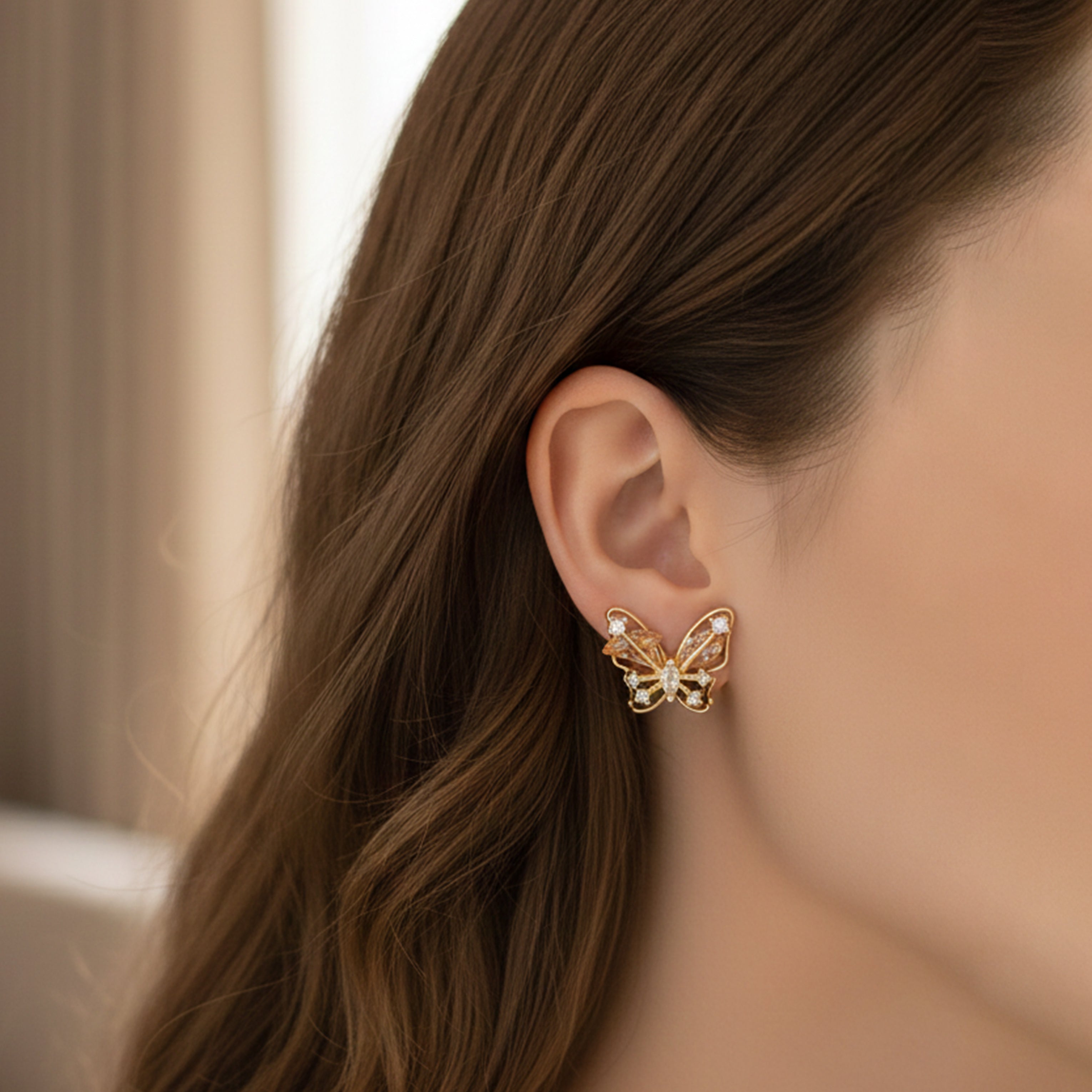 Luxury Crystal Butterfly Gold Earrings