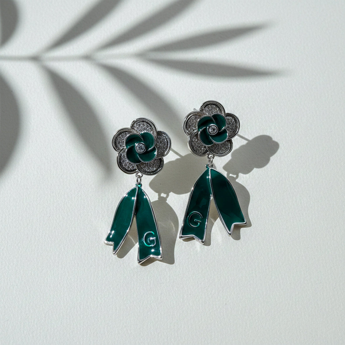 Enamel Floral Ribbon Earrings