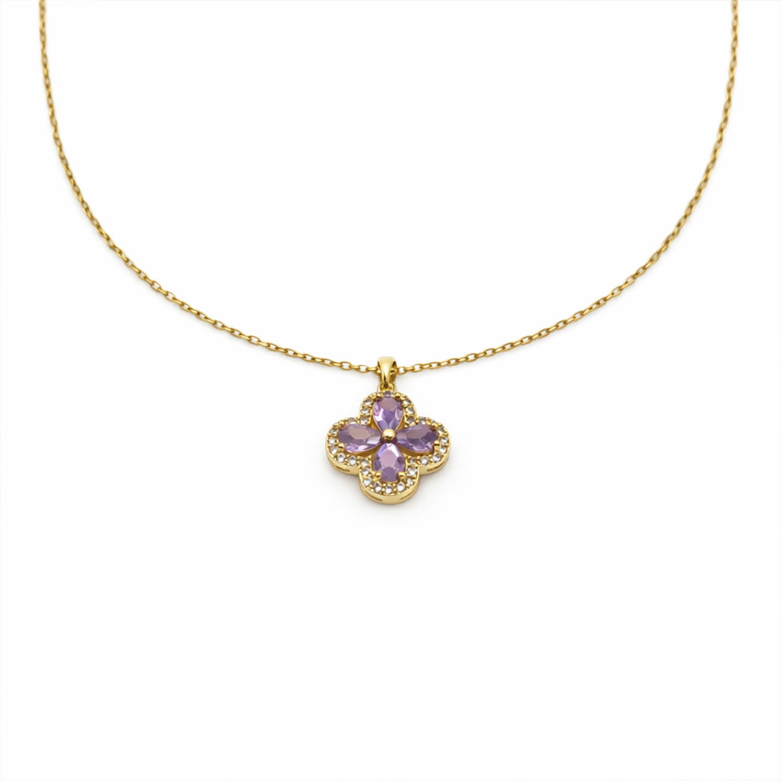 Pink Petal Crystal Flower Necklace