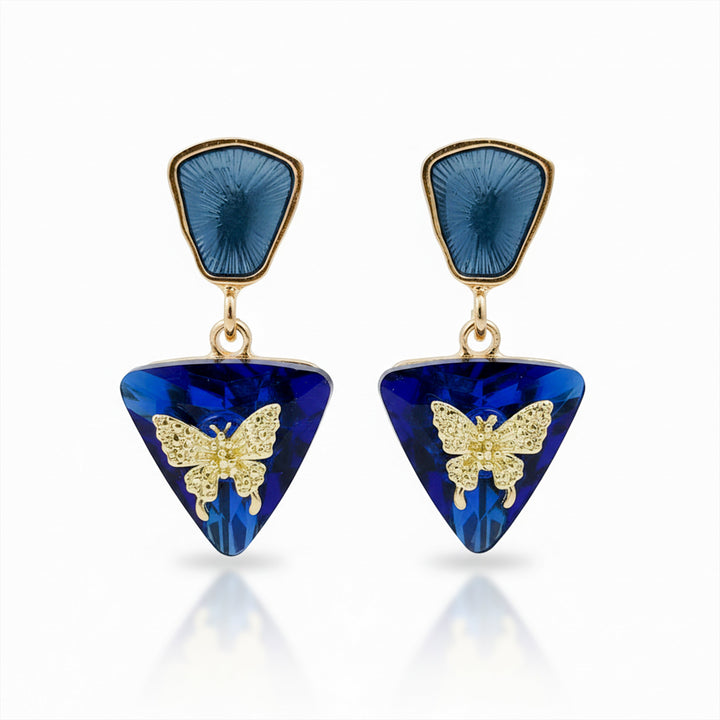 Butterfly Charm Blue Drop Earrings