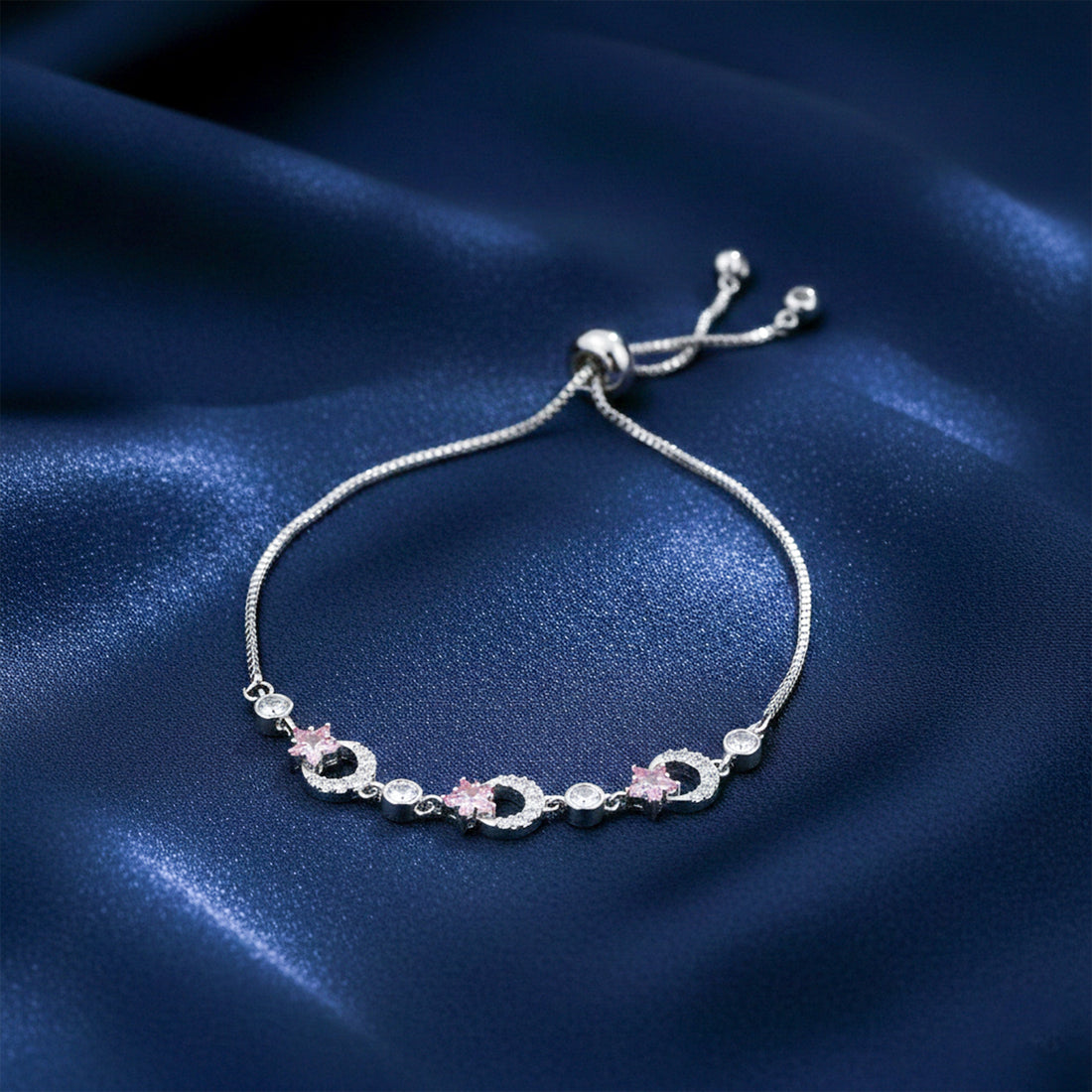 Starluxe Pink Crystal Halo Silver Bracelet