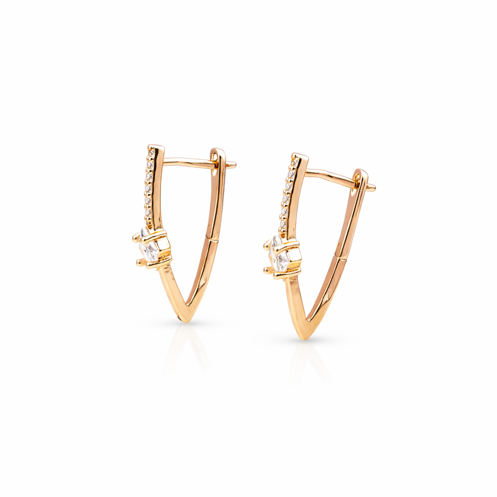 Rose Gold V Shape Crystal Earrings